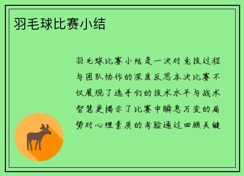 羽毛球比赛小结